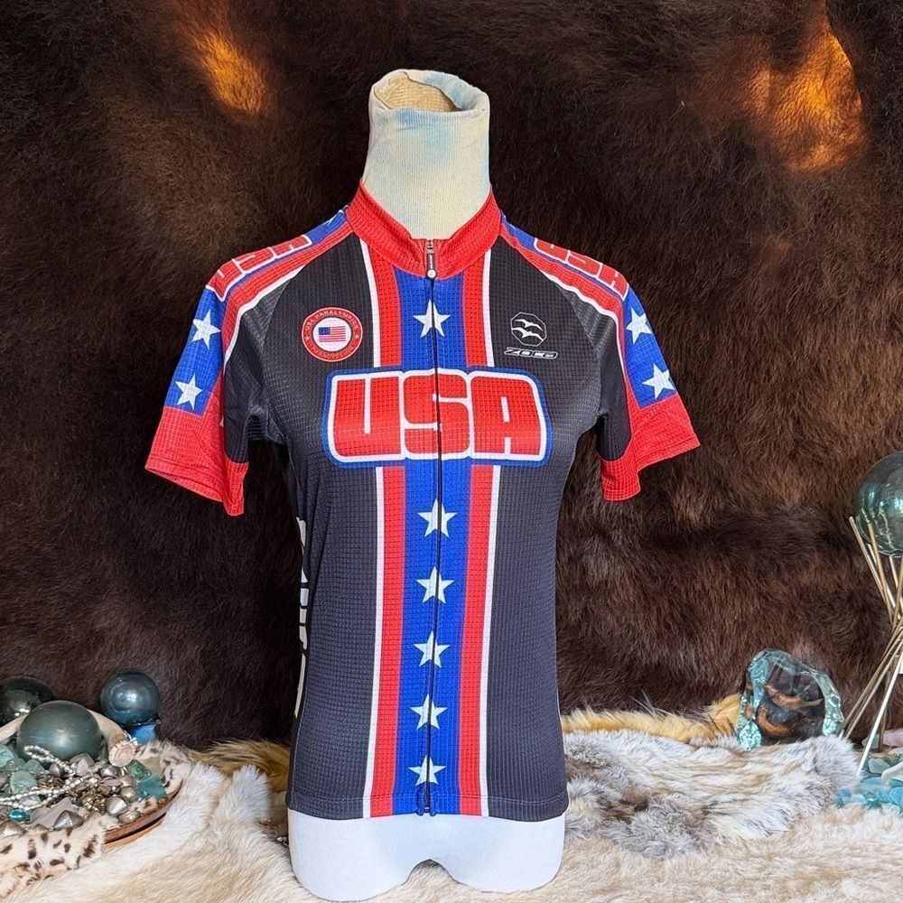 USA Themed Cycling Jersey - Black and Red XS (3450)